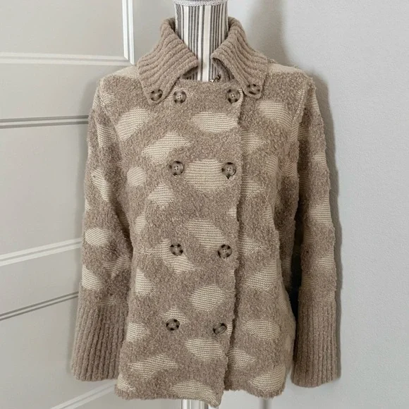 Anthropologie Tan Intarsia Spotted Cardigan by Rosie Meira | Size S | NWT - Picture 2 of 7